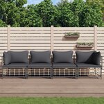 vidaXL Salon de jardin 4 Pièces avec coussins anthracite résine tressée