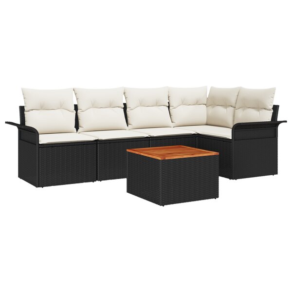 vidaXL Ensemble de Canapés de Jardin de 6 Pièces avec Coussins Noirs en Poly Rattan Acacia