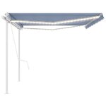 vidaXL Auvent automatique capteur de vent et LED 5x3 5 m Bleu et blanc