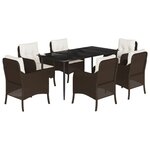 vidaXL Ensemble à manger de jardin et coussins 7 Pièces marron rotin