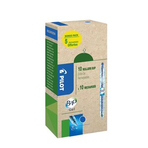 Eco Pack B2P Begreen, stylo bille rétractable, pointe moyenne 0,7 mm, corps bleu transparent avec zone de préhension, encre bleue, 10 stylos + 10 recharges dont 5 offertes (boîte 20 unités)
