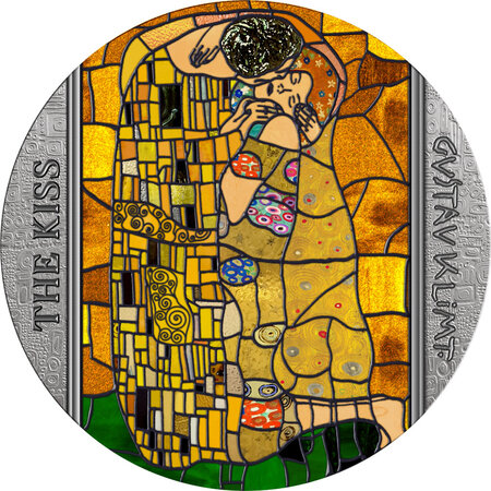 Monnaie en argent 10 cedis g 62.2 (2 oz) millésime 2023 stained glass art kiss