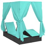 vidaXL lit de soleil double Ensemble de 2 Noir et turquoise