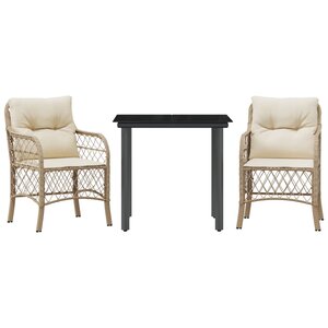 vidaXL Ensemble de bistro 3 Pièces avec coussins beige résine tressée
