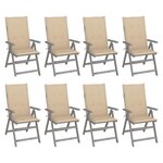 vidaXL Chaises inclinables de jardin et coussins lot de 8 bois acacia