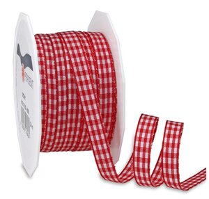 Ruban textile carreau de vichy 20-m-rouleau 10 mm rouge/blanc