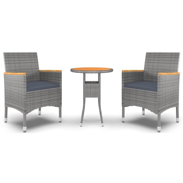 vidaXL Mobilier à dîner de jardin 3 Pièces Résine tressée Gris