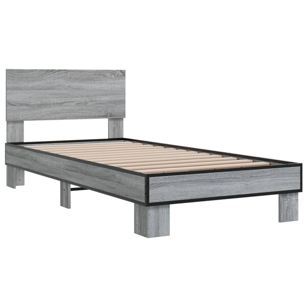 vidaXL Cadre de lit sonoma gris 90x190 cm bois d'ingénierie et métal