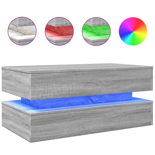 vidaXL Table basse avec lumières LED gris sonoma 90x50x40 cm