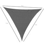Voile d'ombrage triangulaire grande taille 5 x 5 x 5 m polyéthylène haute densité résistant aux UV gris