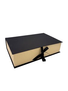 Boîte luxe noire et beige à rabat avec ruban 38.2 x 24 cm