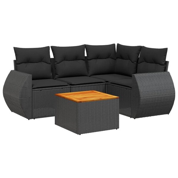 vidaXL Salon de jardin 5 Pièces avec coussins noir résine tressée