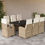 vidaXL Ensemble à manger de jardin et coussins 9 Pièces beige Poly rotin