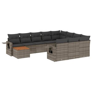 vidaXL Salon de jardin 11 Pièces avec coussins gris résine tressée