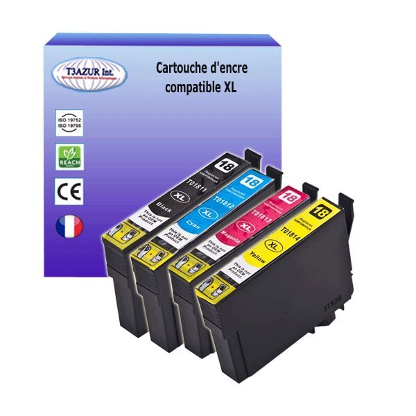 4 Cartouches Compatibles pour Epson T1811/ T1812/ T1813/ T1814 (18XL) - T3AZUR