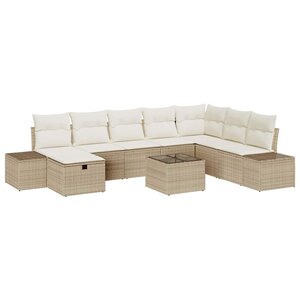 vidaXL Ensemble de canapé de jardin avec coussin 9 Pièces Beige polyrotin