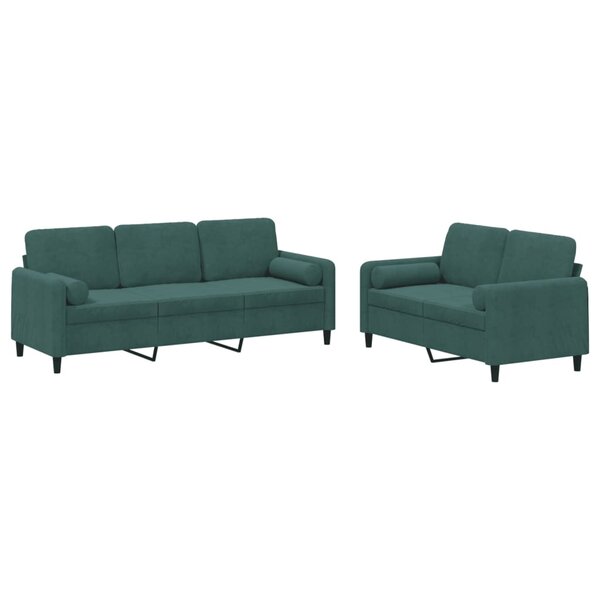 vidaXL Ensemble de canapés 2 Pièces avec coussins vert foncé velours