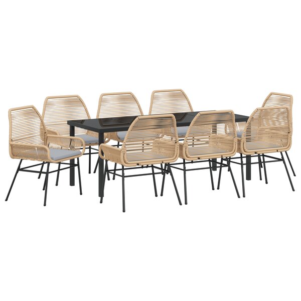 vidaXL Ensemble de Salle à Manger de Jardin 9 Pièces avec Coussins Marron Poly Rattan