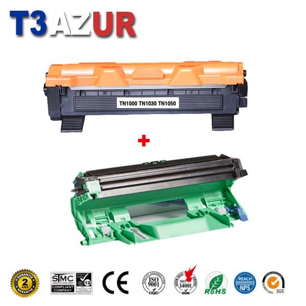Kit Tambour+Toner compatible avec Brother TN1050  DR1050 pour Brother MFC1810  MFC1910  MFC1910W - T3AZUR