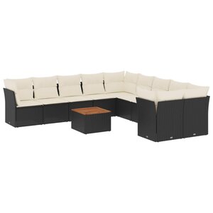 vidaXL Salon de jardin 11 Pièces avec coussins noir résine tressée