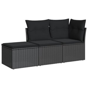 vidaXL Salon de jardin 3 Pièces avec coussins noir résine tressée