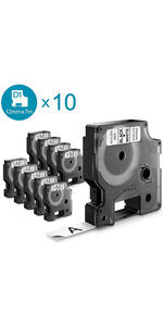 DYMO LabelManager Pack de 10 cassettes ruban D1  haute résistance  Noir/Blanc  12mm x 7m