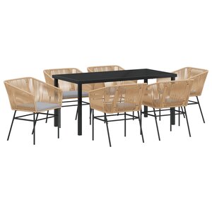 vidaXL Set de Dîner de Jardin 7 Pièces avec Coussins Marron Rattan Poly
