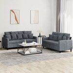 vidaXL Ensemble de canapés 2 Pièces avec coussins Gris foncé Velours