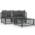vidaXL Salon de jardin avec coussins 3 Pièces anthracite acier