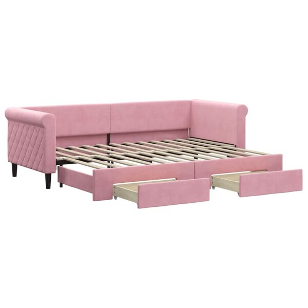 vidaXL Lit de jour avec gigogne et tiroirs rose 80x200 cm velours