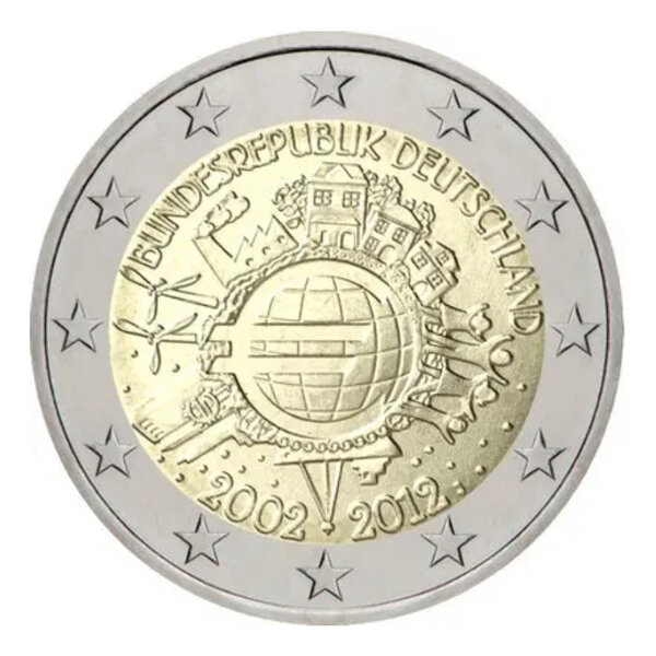 2 euros commémoratives Allemagne 2012 - 10 ans de l'Euro les 5 ateliers.