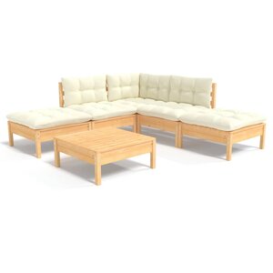 vidaXL Salon de jardin 6 Pièces avec coussins crème bois de pin