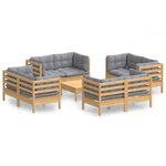 vidaXL Salon de jardin 9 Pièces avec coussins gris bois de pin