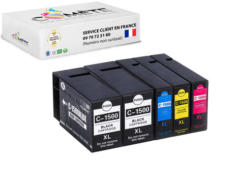 1500xl - 5 cartouches compatibles canon pgi-1500 xl pour imprimantes canon maxify - 2 noir  1 cyan 1 magenta 1 jaune