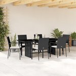 vidaXL Ensemble à manger de jardin coussins 7Pièces Noir Résine tressée