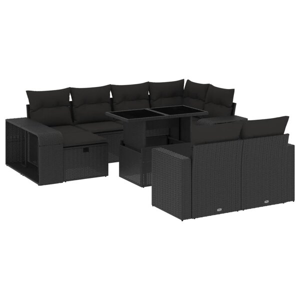 vidaXL Salon de jardin 11 Pièces avec coussins noir résine tressée