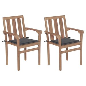 vidaXL Chaises de jardin lot de 2 et coussins anthracite Bois de teck