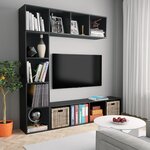 vidaXL Ensemble de bibliothèque/meuble TV 3 Pièces Noir 180x30x180 cm