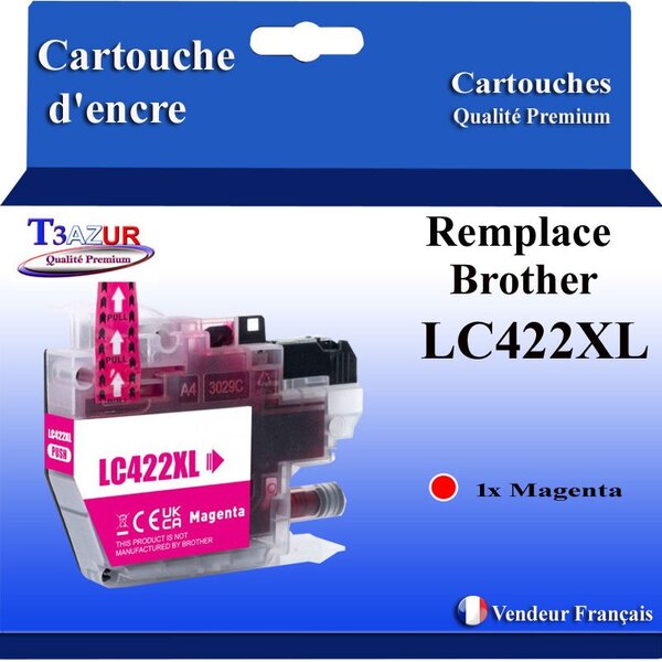 T3AZUR- Cartouche compatible avec Brother LC422 XL pour Brother MFC-J6590DW MFC-J6940DW Magenta