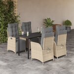 vidaXL Ensemble à manger de jardin coussins 5 Pièces mélange beige rotin