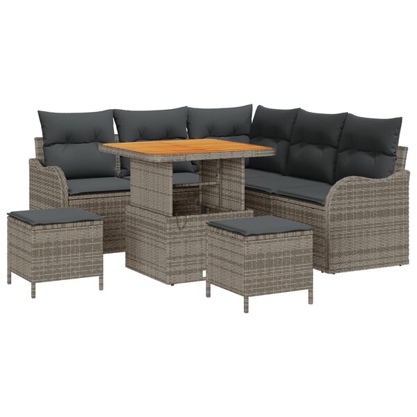 vidaXL Ensemble de Canapé de Jardin de 8 Pièces avec Coussins Gris en Rattan Poly Acacia