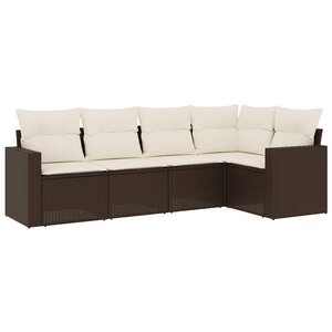 vidaXL Salon de jardin avec coussins 5 Pièces marron résine tressée