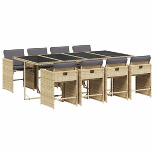vidaXL Ensemble à manger de jardin et coussins 9 Pièces mélange beige