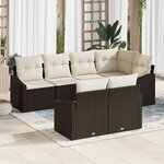 vidaXL Canapé de jardin 7 pièces avec coussins en rattan poly marron