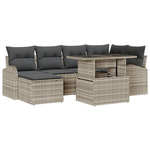 vidaXL Ensemble de canapés de jardin 7 pièces avec coussins gris clair rotin poly