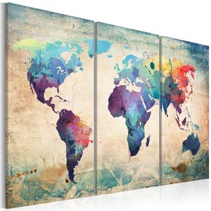 Tableau - carte en couleurs de l'arc-en-ciel - triptyque l x h en cm 90x60