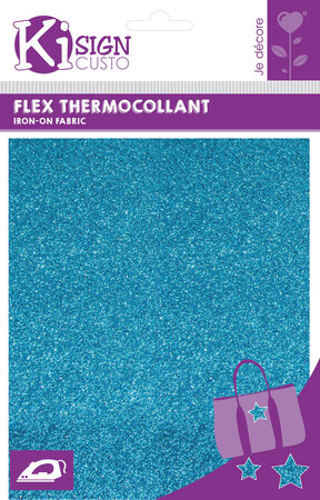 Tissu thermocollant pailleté bleu turquoise