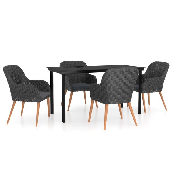 vidaXL Ensemble de salle à manger de jardin avec coussins 5 Pièces Noir