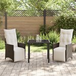 vidaXL Ensemble de salle à manger de jardin 3 pièces avec coussins Marron Poly Rattan