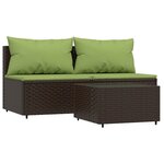 vidaXL Salon de jardin 3 Pièces avec coussins marron résine tressée
